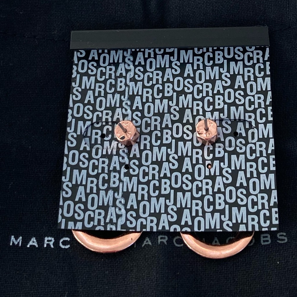 NWT MBMJ Rose Gold Hollow Logo Drop Hoop Earrings - Picture 5 of 5